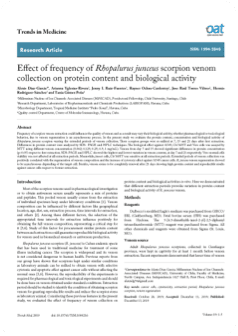 Trends in Medicine Effect of frequency of Rhopalurus junceus scorpion venom collection on protein content and biological activity A