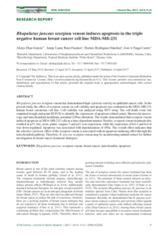 Rhopalurus junceus scorpion venom induces apoptosis in the triple negative human breast cancer cell line MDA‑MB‑231